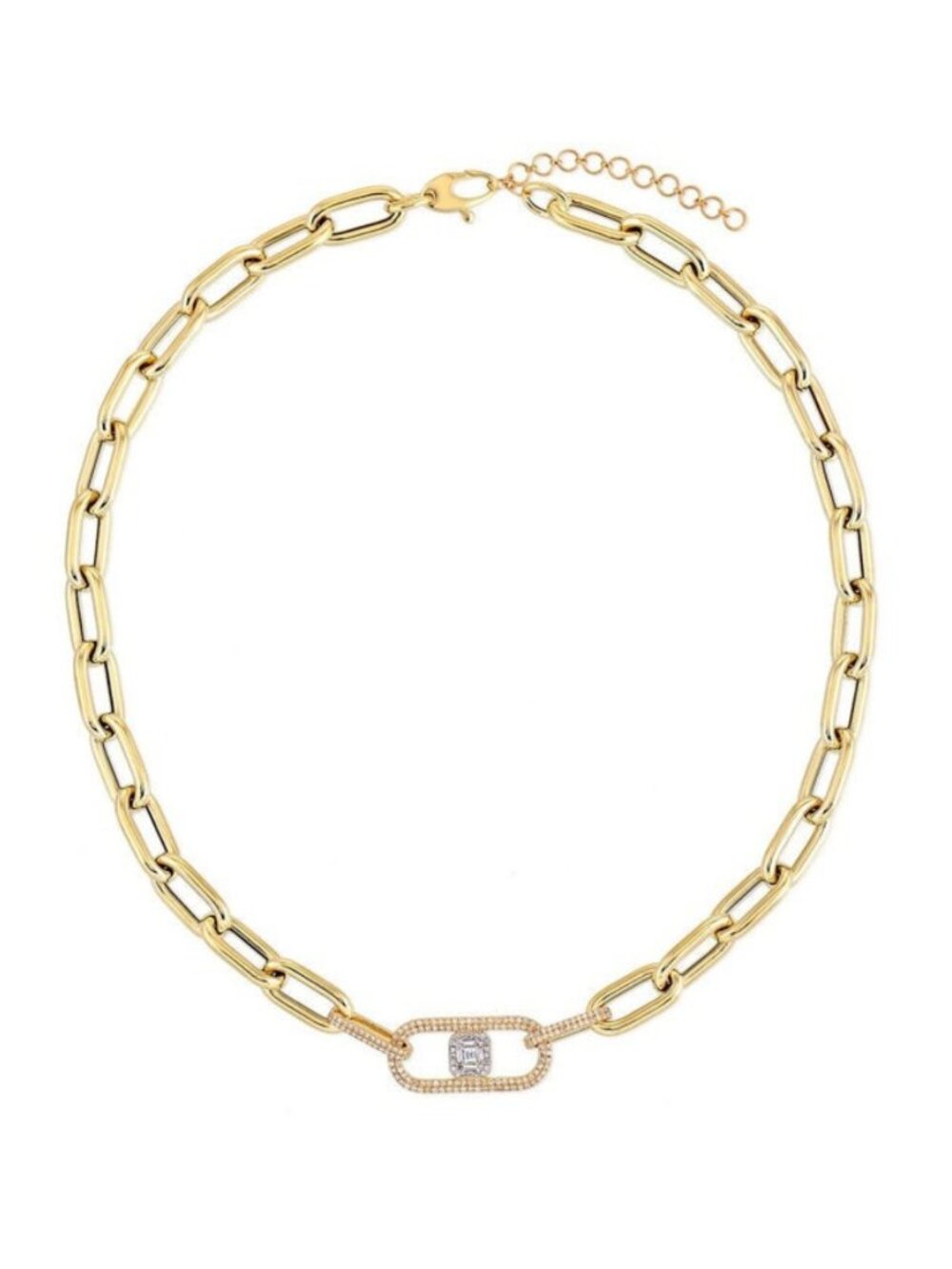 Chunky Diamond 14K(or 18k upon request)Yellow Gold Pave Paperclip Chain Necklace